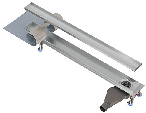 Nordona extraflache Edelstahl Duschrinne Complete Basic Abgang seitlich Länge: 70 cm Inkl. befliesbare Mulde, Niederprofilsiphon Einbautiefe nur 6 cm