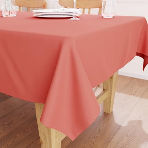 Encasa XO Baumwoll-Canvas-Tischdecke | Coral Einfarbig | Rechteckige Größe 140x180 cm | Esstischdecke zur Dekoration – maschinenwaschbar