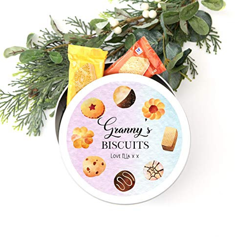 Personalised Biscuit Treat Tin With Biscuits. Cookie Jar, Sweets, Cake Tin. Star Baker, Granny, Mum, Nanna Gift Stocking Filler Present