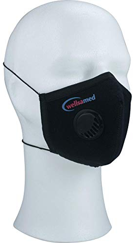 wellsamed Mehrweg Unisex Gesichtsmaske mit Ventil wiederverwendbar waschbar schwarz Größe L