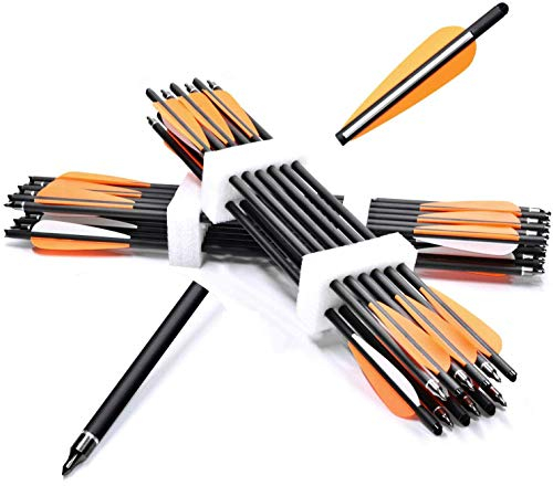 PMSM 24 Stück Armbrustbolzen Bolzen für Armbrust 20 Zoll,18 Zoll Armbrustpfeile mit Ersatzschraube Pfeilspitze,Jagdbogenschießen Carbonpfeile mit 4 Zoll Flügeln (18 Zoll)