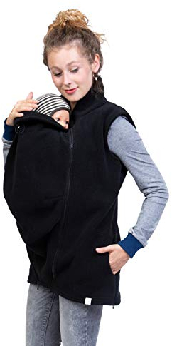 Viva la Mama - Trageweste aus Fleece, Zusatzfütterung für Tragejacke, Weste mit Trageeinsatz Winter - RERIK schwarz - L