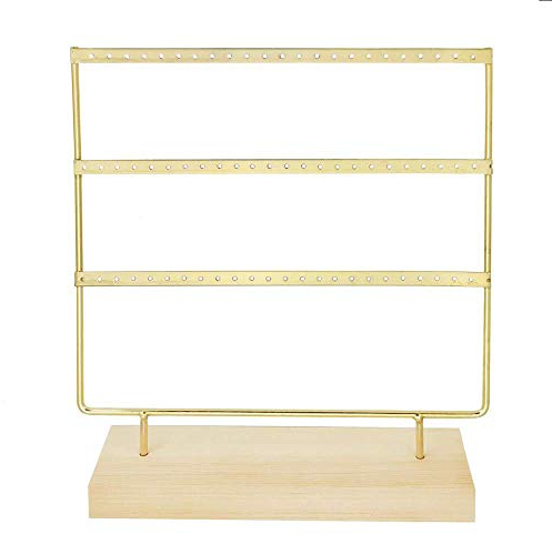 RUBY - Organisateur de Bijoux, Présentoir de Boucle D'oreille en Bois et Métal, Porte-boîte à Bijoux Vintage, Organisateur de Bijoux, Boucles D'oreilles Boîtes à Bijoux (D´or, 3 Étages)