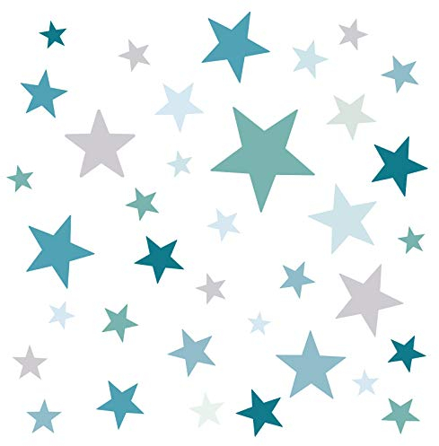 Little Deco Wandaufkleber 60 Sterne Kinderzimmer Junge Stars I Mint grau I Wandtattoo Schlafzimmer Wandsticker Set Wohnzimmer bunt selbstklebend DL539-19