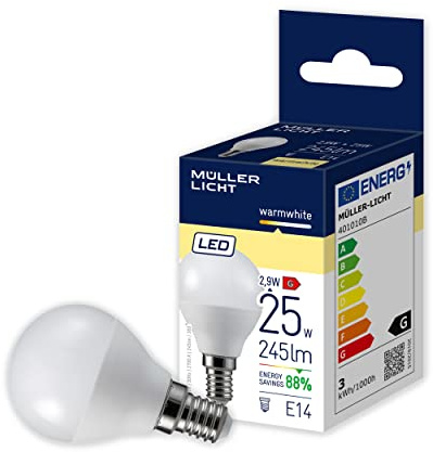 Müller-Licht Essentials LED Lampe Tropfenform E14, warmweißes Licht (2700K) für ein gemütliches Ambiente, 3W ersetzt 25W, dimmbar, 25000h Lebensdauer