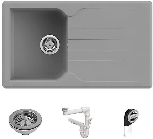 Quareco Prime 861 Lavello da Incasso Granito Grigio 86x50 1 Vasca con Gocciolatoio QLP861GR