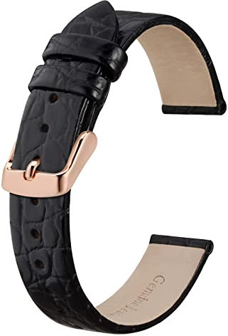 BISONSTRAP Bracelets de Montre en Cuir, Bandes de Remplacement Souples avec Boucle Polie, 16mm,Noir avec Boucle en Or Rose