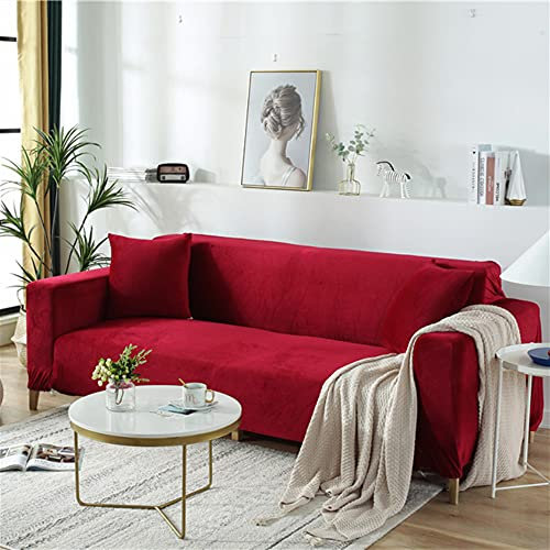 OKJK Sofaschutz,Samtbezug für sofabezug ecksofa,Für Wohnzimmer Couch überzug, Sofabezug ecksofa,(L-förmiges Sofa muss 2 Stück kaufen) (Big red,4 seat 235-300cm)