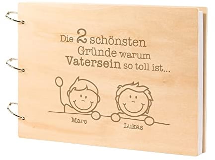 Casa Vivente Fotoalbum zum Selbergestalten aus Holz, Blanko Buch mit weißen Seiten, Holzcover und personalisierter Gravur für Papa, Inkl Geschenkbox