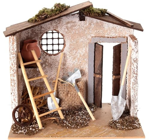 Holyart Hütte mit Werkzeugen für Krippe, 8-10 cm