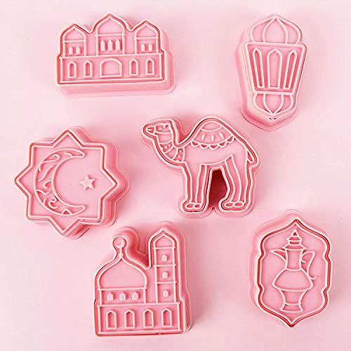LNJ 6PCS Ramadan Ausstechformen,Islamischer Ramadan Mubarak Ausstech Formen,Eid Muslimischen Silikon Keks Form, Cartoon Muster DIY Kuchen Back Werkzeuge Fondant Kuchen Form