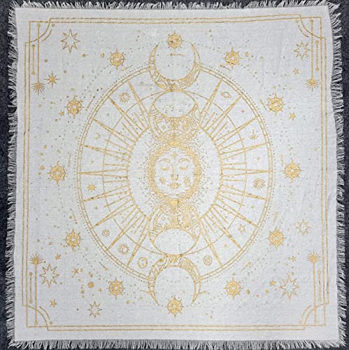 THE ART BOX Altartuch Tarotkarten Tischservietten Hexereibedarf Schwarz Silber Tischdecke Quadratisch Alter Pagan Spirituelles Himmlisches Decktuch mit Fransen, Sonne und Mond, 91x91 cm