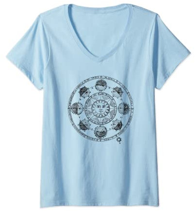 Damen Horoskop Constellations astrologische Kreise Sonnenschilder Kunst T-Shirt mit V-Ausschnitt