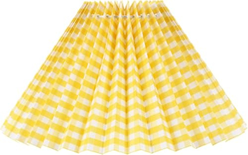 Abat-jour Plissé E27, Grand Abat-jour Festonné avec Couverture Anti-éblouissante, Carreaux Jaunes, pour Décoration Chambre et Salon