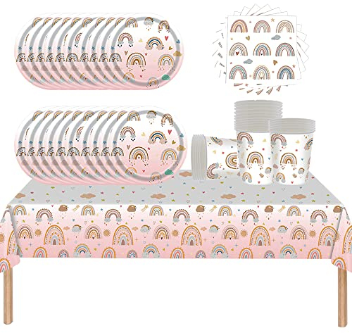 61Stück Janice Bohemian Party Tableware, di carta Party Tableware Set, tra cui tovaglia piatti tazze tovaglioli per compleanno, matrimoni, anniversario (20 ospiti)