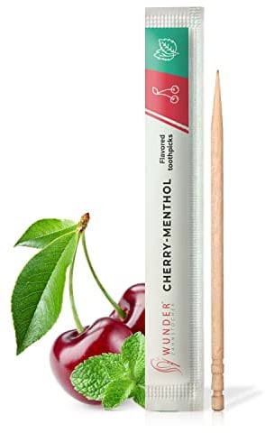 Wunder Zahnstocher mit Geschmack - Kirsche Menthol - 100er Pack | Einzeln verpackt - intensiver Geschmack - frischer Atem - gegen Nägelkauen - Alternative zu Kaugummi - zuckerfrei