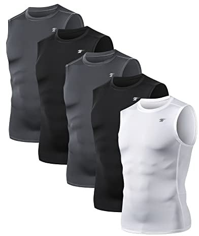 TELALEO 5 Pack Men's Athletic Compression Shirts Sleeveless Workout Tank Top Sports Base Layer Running Basketball L