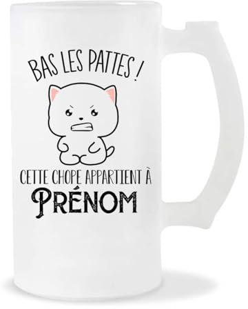 Planetee Chope de bière Prénom personnalisable Chat bas les pattes | Verre pinte de bière idée cadeau personnalisé drôle et original pour collègue de travail famille et amis