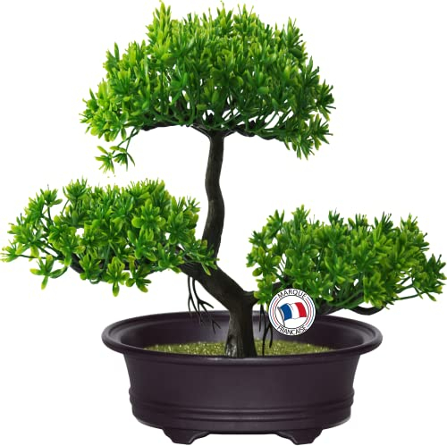 Bonsai Artificiel Realiste Pot Noir, Decoration Interieur et Exterieur, Japonais,Arbres, Plante en Pot, Deco Maison, Chambre, Plantes Artificielles, Hauteur 18x27cm, Plante Verte, Fausse Plant