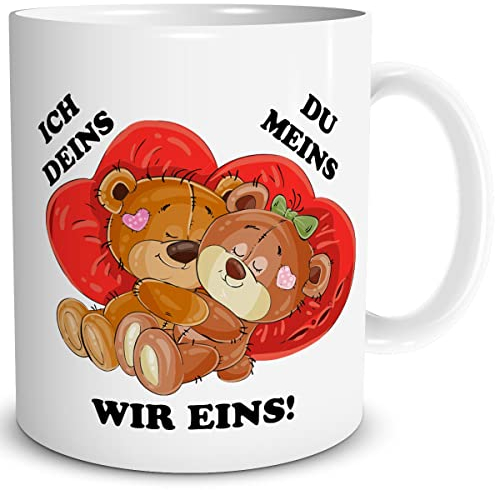 TRIOSK Tasse Bär mit Bären Spruch Ich Deins Du Meins Valentinstag Sprüche Geschenk lustig für Sie Ihn Männer Frauen verliebte Paare