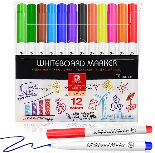 Reaeonat Dry Erase Markers, Whiteboard Pens Colour Erasable Ink Marker for Home, School Office Uses, 12 Assorted Color