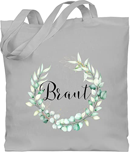 Baumwolltasche - JGA Junggesellenabschied Frauen - Braut - Blumenkranz Eukalyptus - Unisize - Hellgrau - tasche jutebeutel bachelorette party stoffbeutel aus baumwolle jungesselnabschied beutel