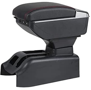 AMPACO Armlehnen Box Auto für Bora Golf 4, Universal PU Leder Auto Handlauf Box Pad Auto Armlehnen Mittelkonsolen Kissen Autohalter,Black with Red Line
