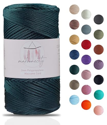 Makromecity, Makramee-Schnur, Polyester, 2 mm x 114,3 m, 2 mm, Polypropylen, Häkeln, Makramee, Tasche, Kordel für Wandbehänge, Taschen, Unterteller, Teppich (1, Waldgrün)