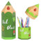 com-four® 2X Geschenktasche, Geschenkverpackung für Schulanfänger, Schultüte in Bleistift-Form, stabile Pappbox für Schulmaterialien zur Einschulung (2 Stück - Glück in grün)