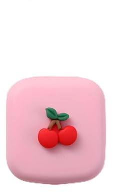 Contact Lens Box Set in Pink with Cherry Design - Storage Container for Contact Lenses, Travel Case, Includes Tweezers & Mirror, Ideal for Soft & Hard Lenses