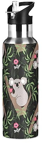Koala Forest Animal Gourde avec couvercle à paille isotherme en acier inoxydable pour garçons et filles 600 ml