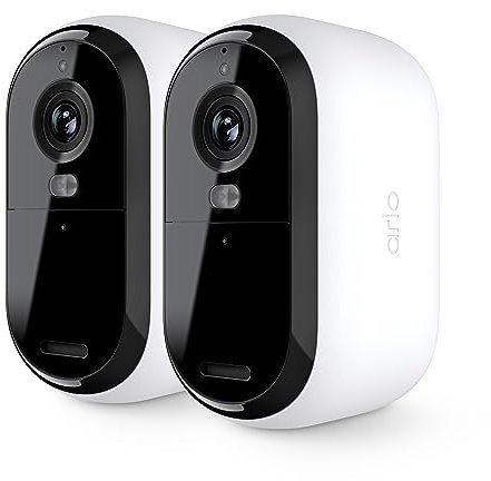 Arlo Essential Security Camera 2K | Outdoor-Indoor | 2nd Gen | Wireless with Spotlight, 2-Way Audio, Color Night Vision, Live Stream, Motion Activation, Real Time Notifications - White, 2 Camera