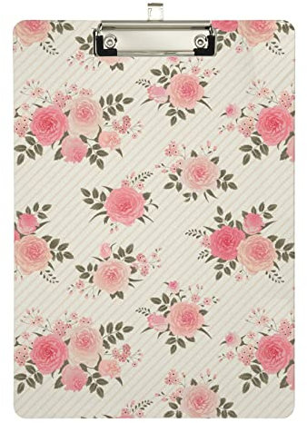 Floral Bouquet de roses – Planchette à blocs vintage en papier avec format lettre pour infirmière, enseignants et projets, 22,9 x 31,8 cm, avec clip en métal discret