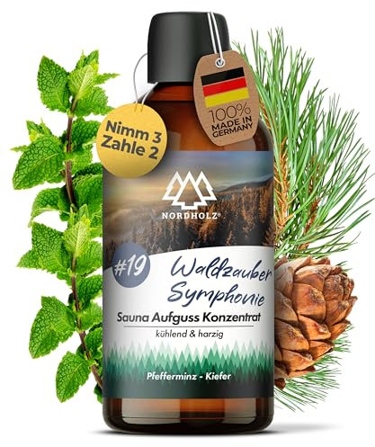NORDHOLZ® Saunaaufguss [54 Sorten 15ml, 100ml, 250ml] - Sauna Aufgussmittel für intensive & erholsame - Sauna Zubehör (#19 Waldzauber Symphonie, 100ml)