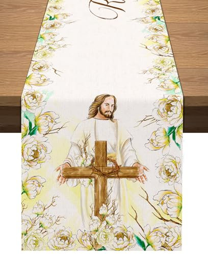 Vohado He is Risen Tischläufer Jesus Christliches Kreuz Auferstehung Ostern Party Dekoration Esszimmer Zuhause Küche Insel Dekor