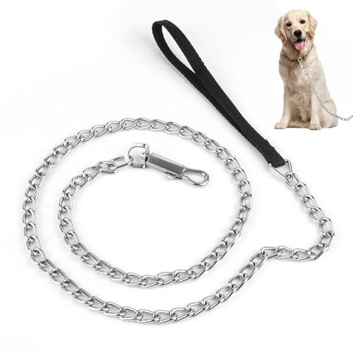 Hundeleine aus Metall,120CM Hochleistungs-Hundekette mit Gepolstertem Griff,Kausichere Hundeleine Kette Für Kleine Mittlere und Große Hunde (Schwarz)