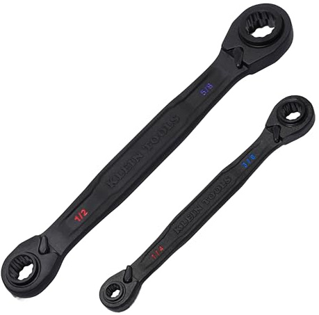 KLEIN TOOLS 68216 2-Piece SAE Ratcheting Box Wrench Set with Color-Coded 4 in 1 Reversible Wrenches, Forged Steel, 12-Point, 90-Tooth