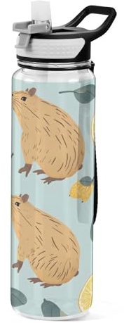 Mnsruu Bouteille d'eau Capybara Citron avec paille 1 litre Bouteille de sport Tritan sans BPA transparente bidon etanche pour adultes en plein air école gym voyage