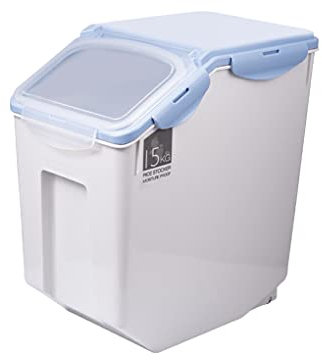 siduytin Conteneur de Stockage d'aliments pour Animaux de Compagnie Remplacement étanche à l'humidité Base de Rouleau Anti-Mites Couvercle Transparent scellé Boîtier de Couleur Unie, Bleu, 15 kg