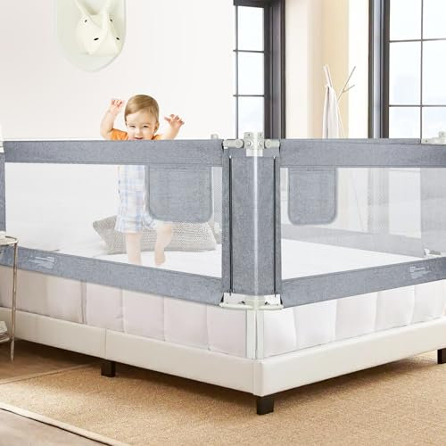 Kidsgigglz Barrera de Cama,180 cm Barrera de Seguridad para Niños,Guardia de Seguridad para Niños,Barandilla de La Cama para bebés,Protección contra Caídas,Altura Regulable,Cama Niños Protección,1PCS