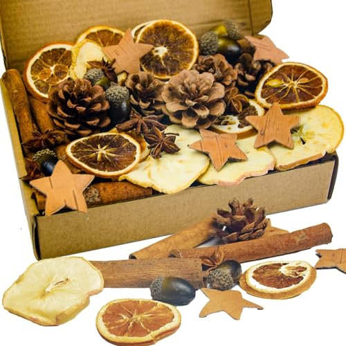 Couronne de Noël Pot-pourri de 64 pièces, décoration de l'Avent, décoration de Noël DIY avec Pommes de pin, bâtons de Cannelle, tranches d'orange séchées, étoiles à Cinq Branches et Plus Encore