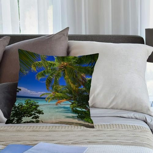 EMCLKS Designs Kissenbezug Männer/Frauen/Jungen/Mädchen Wohnzimmer Schlafzimmer Sofa Stuhl Kissenbezüge,Pflanze, tropisches Paradies auf den Malediven mit Palmen und blauem Himmel schön,40x40cm