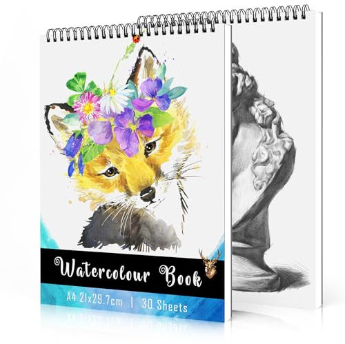 Coolzon A4 Aquarellpapier 30 Blätter Aquarell Papier mit Rauher Oberfläche,21 x 29.7 cm Aquarellblock Watercolour Paper Pad perfekt für Anfänger, 2er-Pack