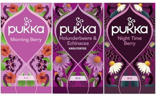 Pukka - Bio-Früchtetee Fruchtiger Tag - Tee Mix - 60 Teebeutel (20 x Morning Berry, 20 x Holunderbeere & Echinacea, 20 x Night Time Berry)