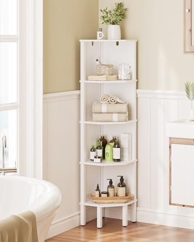 Apetaccat Corner Shelf, 4 Tier Corner Modern Corner Bookshelf, Display Corner Bookshelf,Wooden Storage Rack for Living Room,Bedroom,Office,White