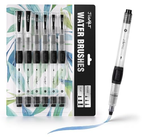 JusArt 6er-Pack Wasserpinsel Stifte,Wassertankpinsel Sifte,Auslaufsichere | Nachfüllbare Aquarellstifte für Acryl- und Gouachemalerei – tragbare Wasserpinsel für Künstler, Anfänger und Erwachsene