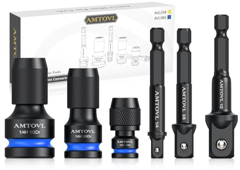 AMTOVL 3PCS Adaptador de Llave de Impacto 1/43/81/2,42CRMO,Cuadrada a 1/4 Hexagonal con Adaptadores de Taladro Dirve,Cambio Rápido