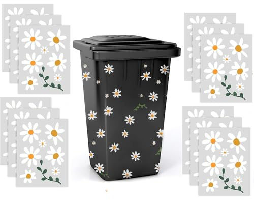 Yuelulala 12 Sheets Bin Stickers Flowers, Daisy Flower Dustbin Stickers Outdoor Self-Adhesive Daisy Bin Stickers Decorative Bin Labels for Bins Fridge, House (A115-12)