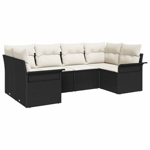vidaXL 6-teiliges Garten-Sofa-Set mit Kissen in Schwarz aus Poly Rattan – Modulares Outdoor-Eckmöbel für die Terrasse zum Chillen und Entspannen.