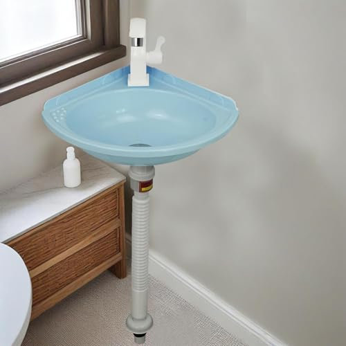 Lavandini Angolari in Plastica,Lavello da Bagno Montaggio a Parete Piccolo,Lavabo per Bagno Angolo Sospeso,Lavabo Triangolare Cucina con rubinetto,Per Giardino,Cantina